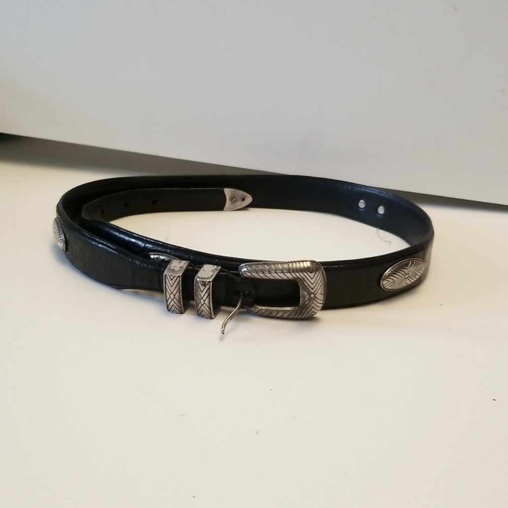 Black leather western silver concho belt